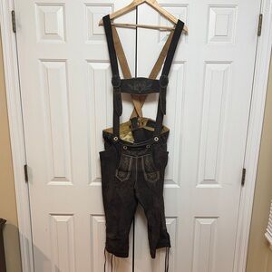 Authentic Krüger Knee length Brown Lederhosen with Suspenders Size XL